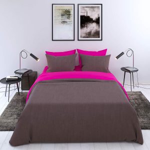 Prune ou gris, vous pouvez varier les plaisirs avec cette parure de lit 200x200 